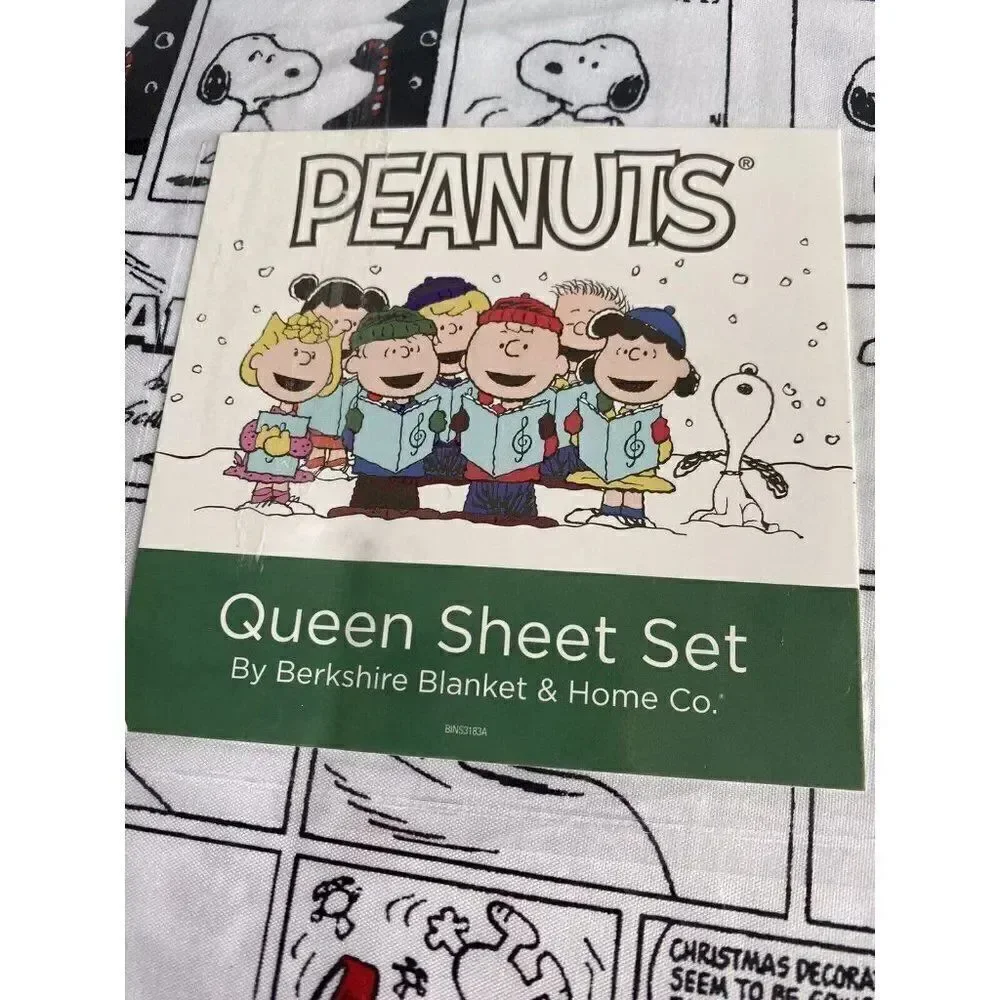 Peanuts‎ Snoopy Holiday Christmas Comic Strip Queen Size Soft Sheet Set NEW